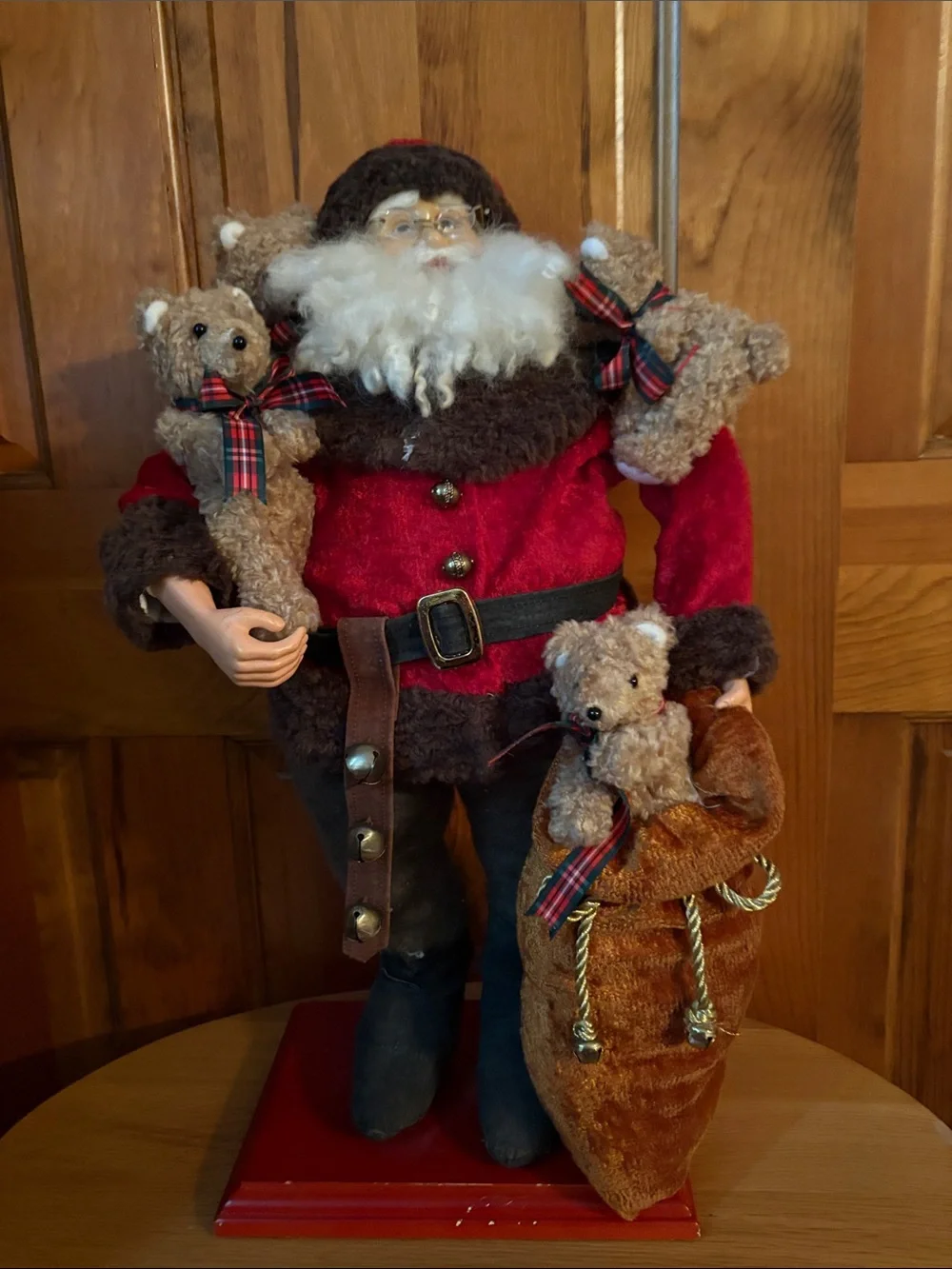 Holiday Santa Doll with Red Coat and Plush Teddy Bears